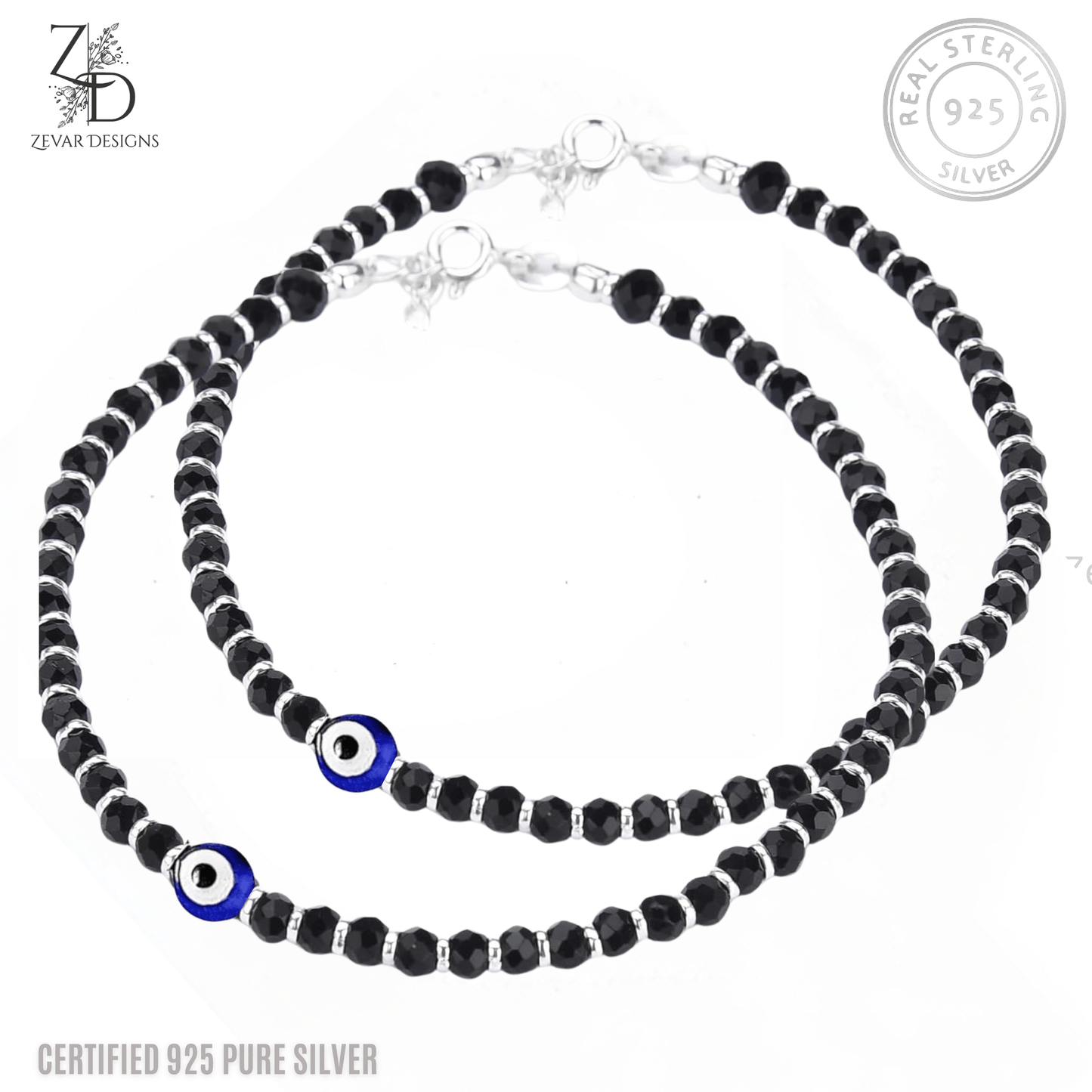 Zevar Designs 925 Silver baby-anklets Evil eye Nazariya Kids 925 Sterling Silver - Pair
