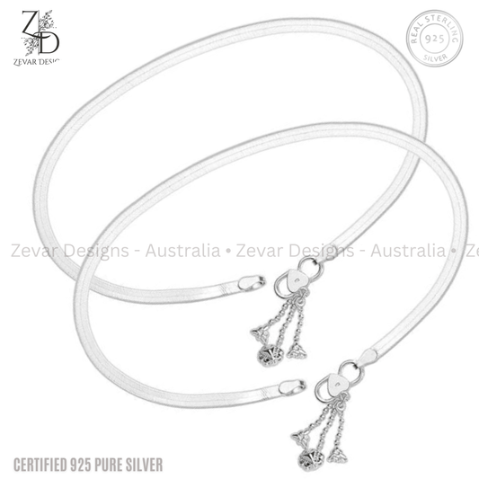 Zevar Designs 925 Silver women-anklets 925 Sterling Silver Sleek Anklets - Pair