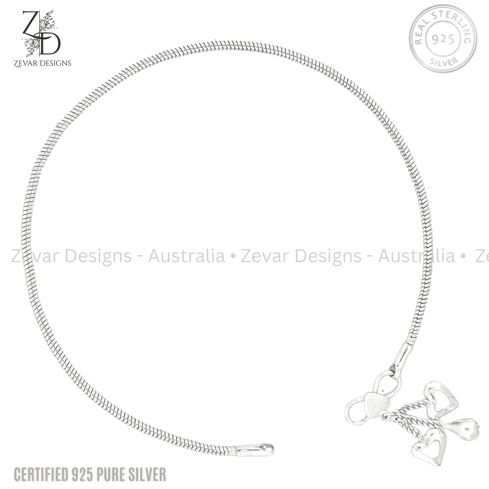 Zevar Designs 925 Silver women-anklets 925 Sterling Silver Sleek Anklets - Single