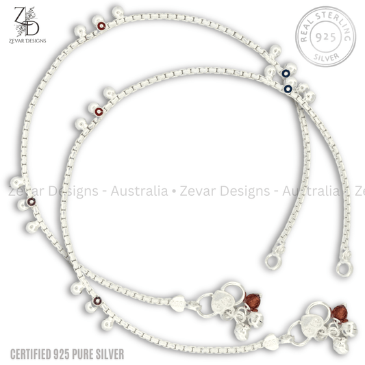 Zevar Designs 925 Silver women-anklets Certified 925 Sterling Silver Anklet - Pair