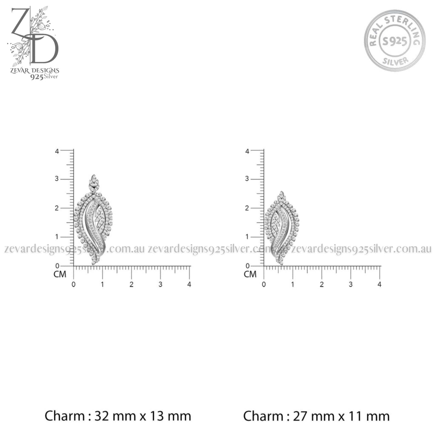 Zevar Designs 925 Silver Necklaces-Pendants 925 Silver Zircon Petal Pendant Set with Earrings