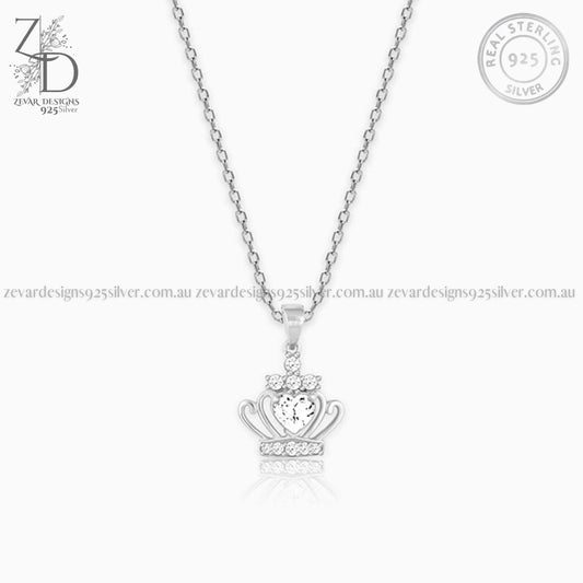 Zevar Designs 925 Silver Necklaces-Pendants AD Crown Pendant With Chain