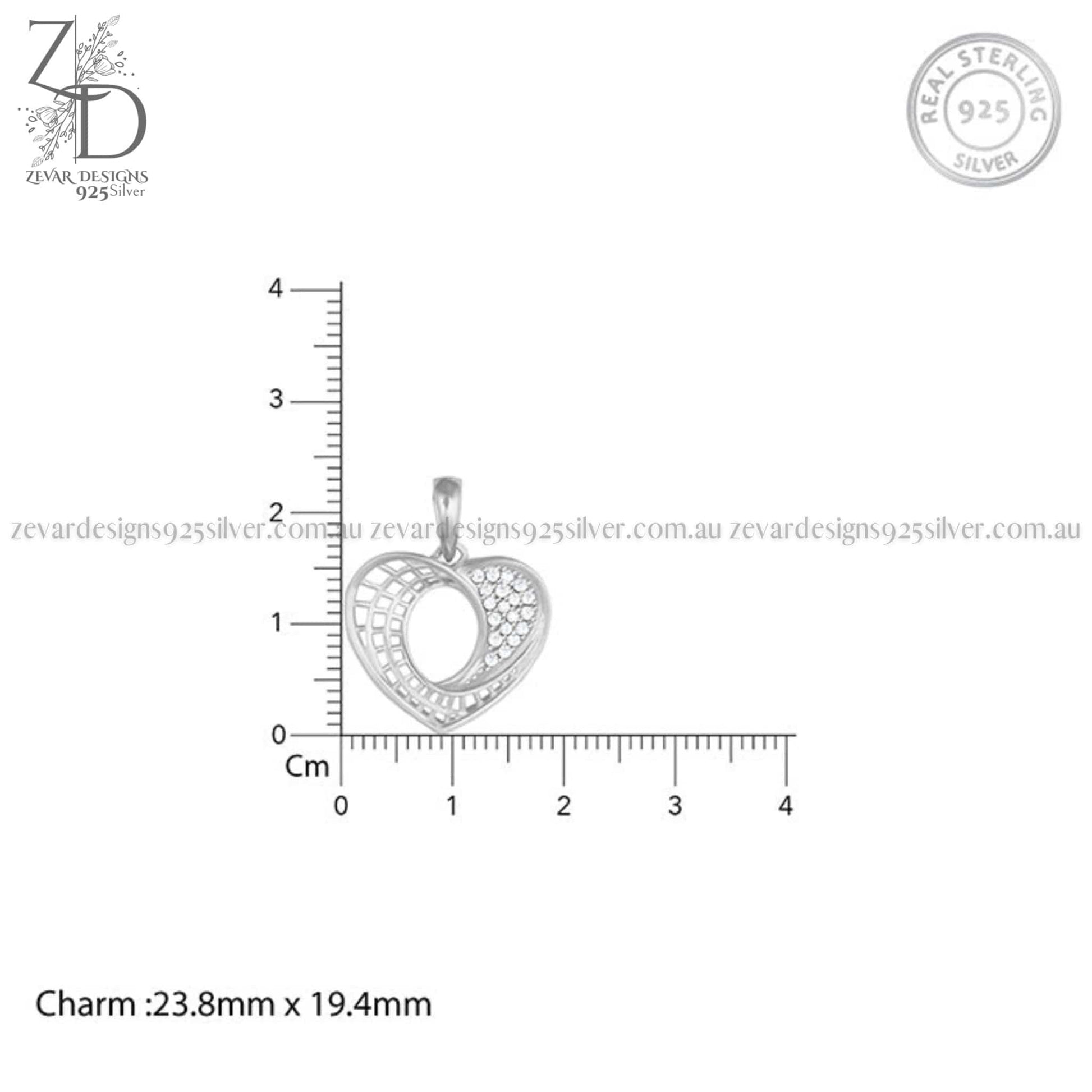 Zevar Designs 925 Silver Necklaces-Pendants AD Heart Pendant With Chain