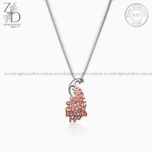 Zevar Designs 925 Silver Necklaces-Pendants AD Peacock Pendant With Chain - Dual Finish