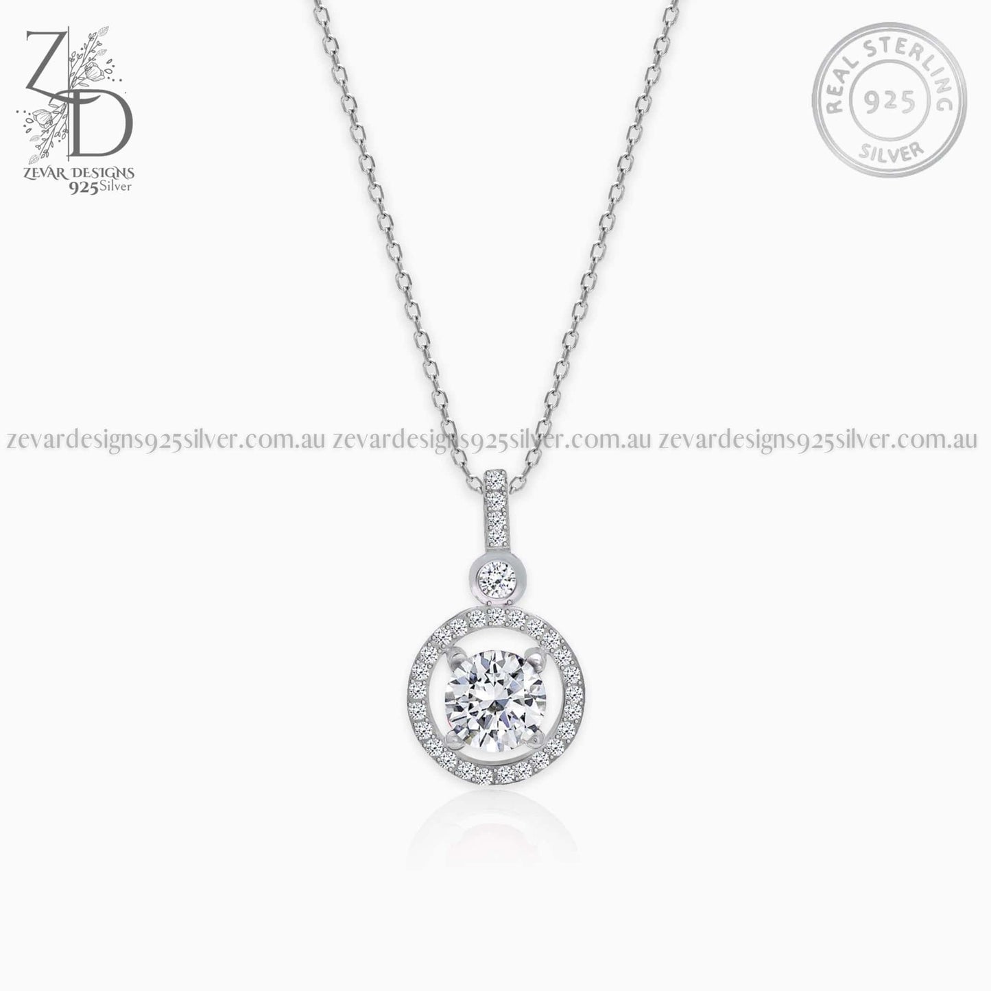 Zevar Designs 925 Silver Necklaces-Pendants AD Pendant Set With Earrings