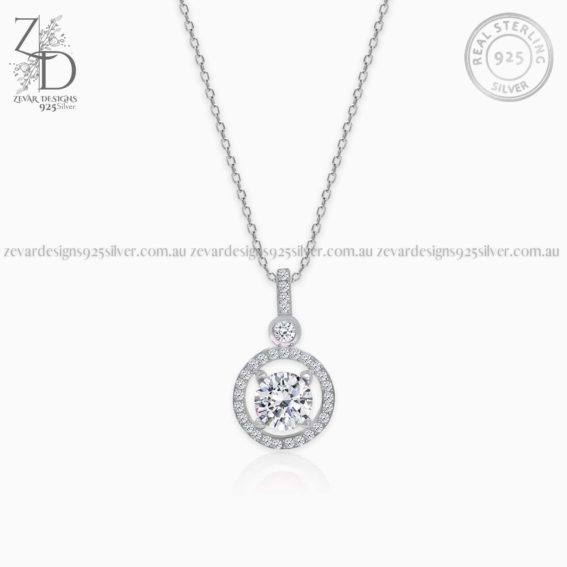 Zevar Designs 925 Silver Necklaces-Pendants AD Pendant Set With Earrings