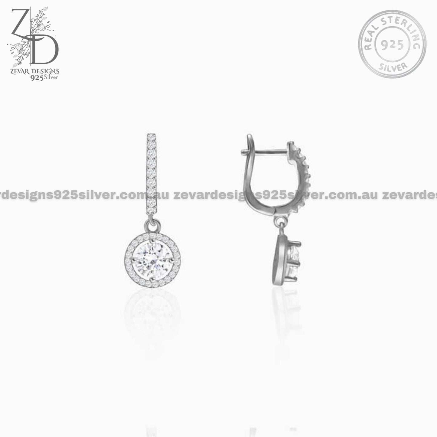Zevar Designs 925 Silver Necklaces-Pendants AD Pendant Set With Earrings