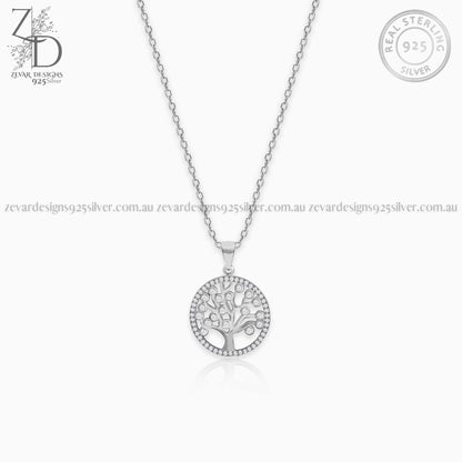 Zevar Designs 925 Silver Necklaces-Pendants AD Tree Pendant With Chain