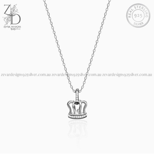 Zevar Designs 925 Silver Necklaces-Pendants Crown Pendant with Chain