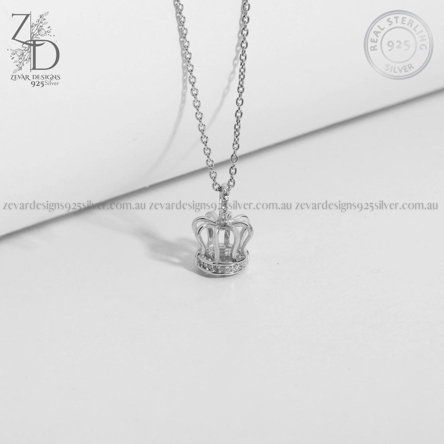 Zevar Designs 925 Silver Necklaces-Pendants Crown Pendant with Chain