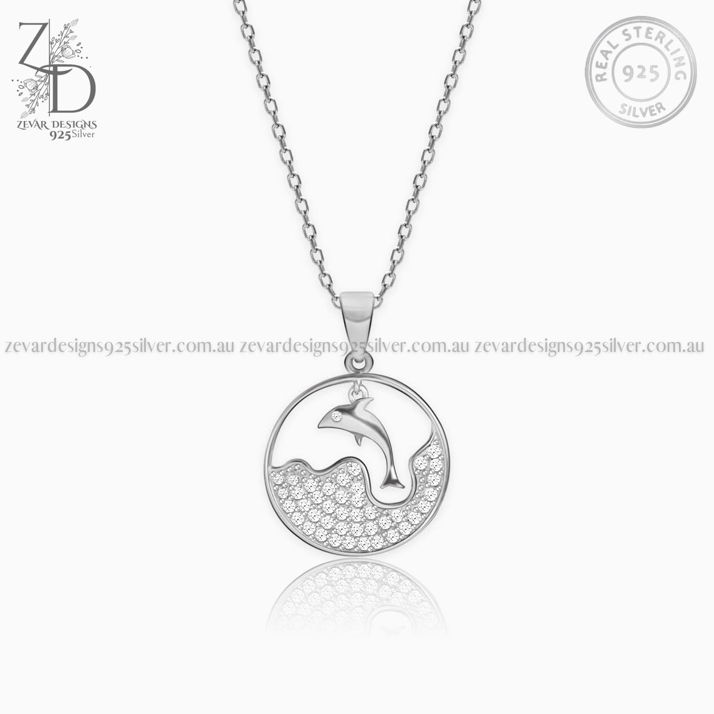 Zevar Designs 925 Silver Necklaces-Pendants Dolphin Pendant with Chain