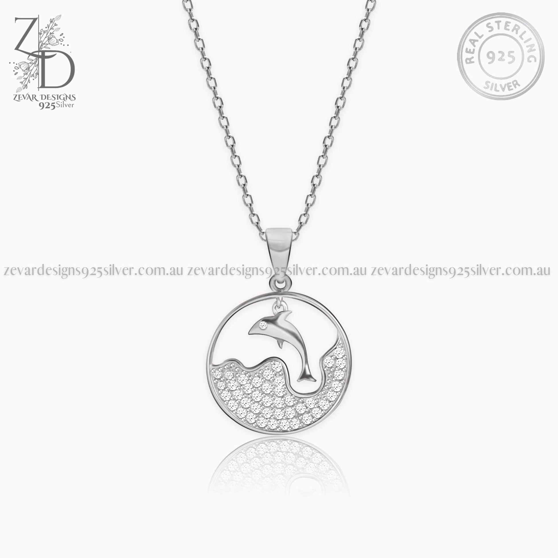 Zevar Designs 925 Silver Necklaces-Pendants Dolphin Pendant with Chain