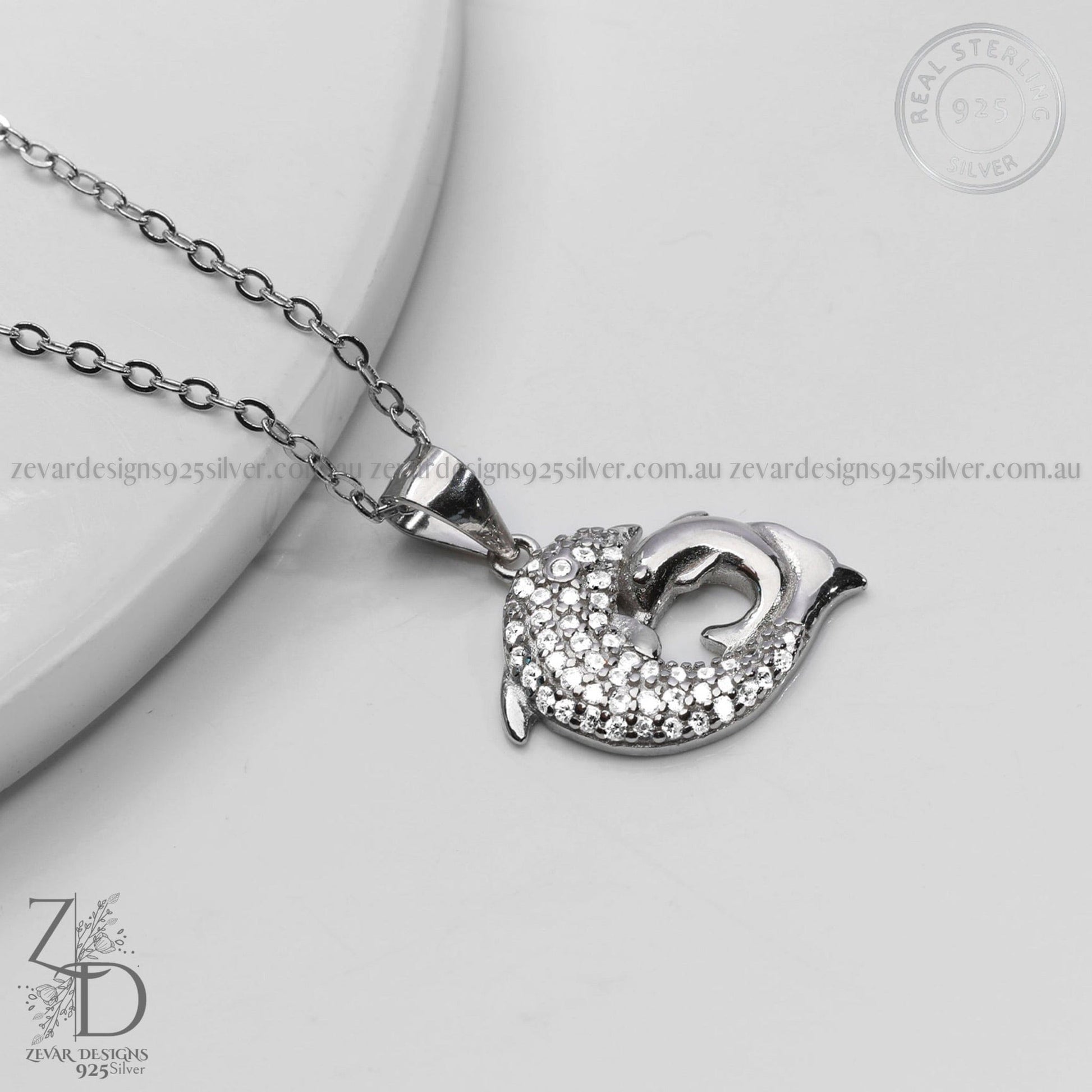 Zevar Designs 925 Silver Necklaces-Pendants Dolphin Pendant with Chain