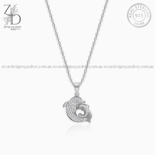 Zevar Designs 925 Silver Necklaces-Pendants Dolphin Pendant with Chain