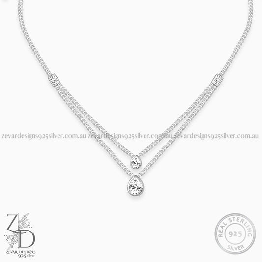 Zevar Designs 925 Silver Necklaces-Pendants Double Layer Chain with AD Pendant