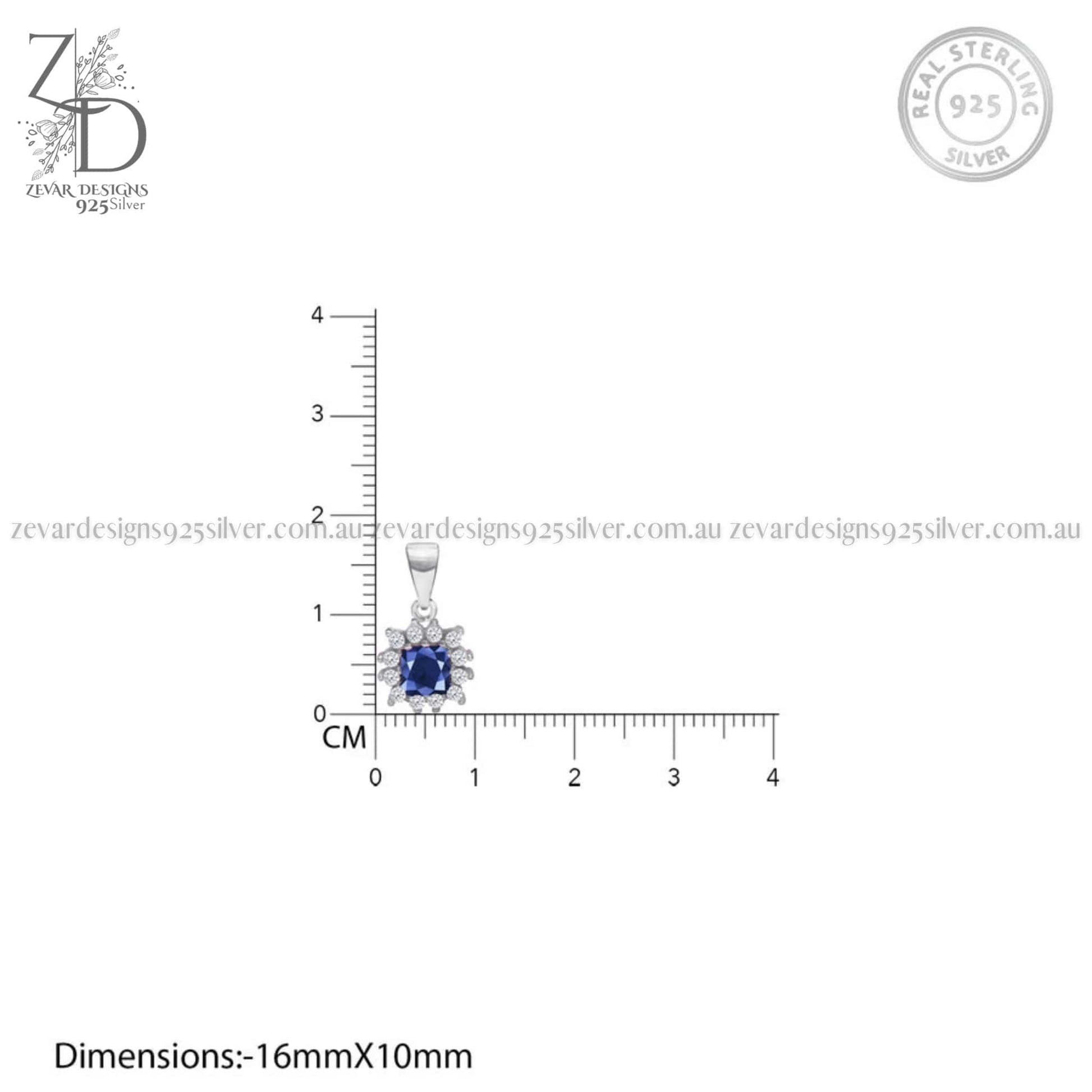 Zevar Designs 925 Silver Necklaces-Pendants Sapphire Blue Pendant with Chain