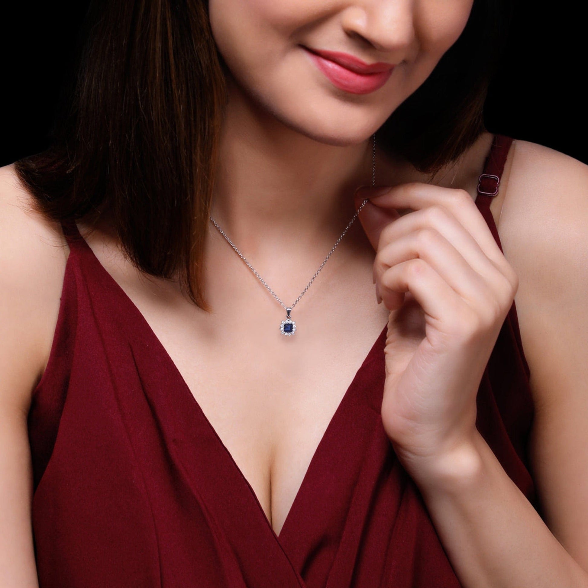 Zevar Designs 925 Silver Necklaces-Pendants Sapphire Blue Pendant with Chain