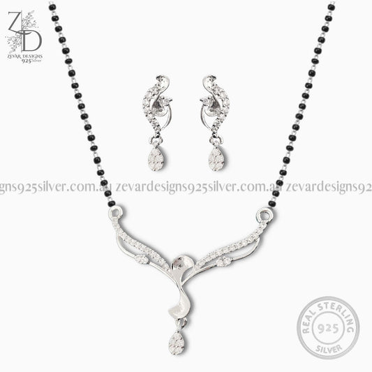 Zevar Designs 925 Silver Necklaces-Pendants Silver 925 Mangalsutra with Zirconia Pendant Set