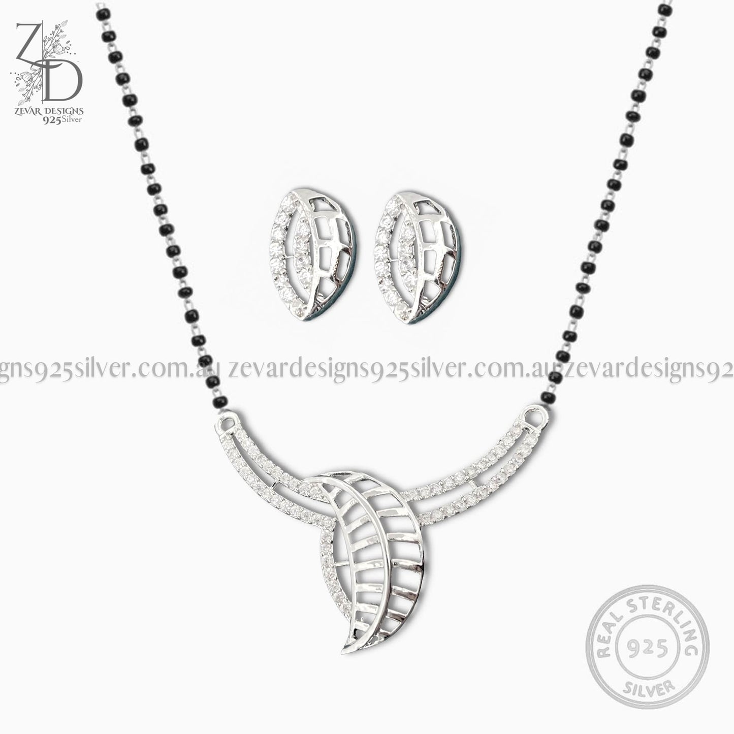 Zevar Designs 925 Silver Necklaces-Pendants Silver 925 Mangalsutra with Zirconia Pendant Set