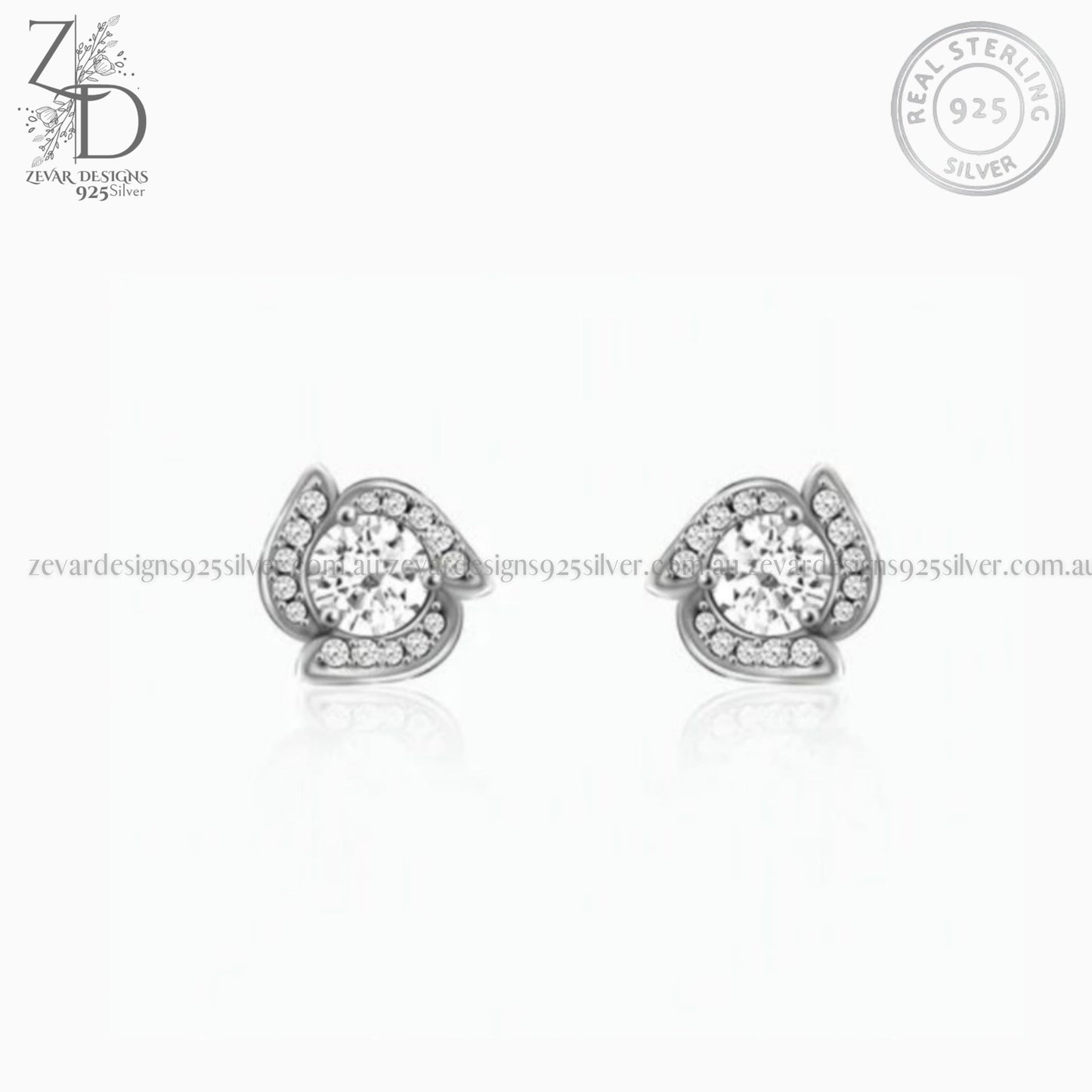 Zevar Designs 925 Silver Necklaces-Pendants Silver Zircon Double Layer Chain Set with Stud Earrings