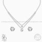 Zevar Designs 925 Silver Necklaces-Pendants Silver Zircon Double Layer Chain Set with Stud Earrings