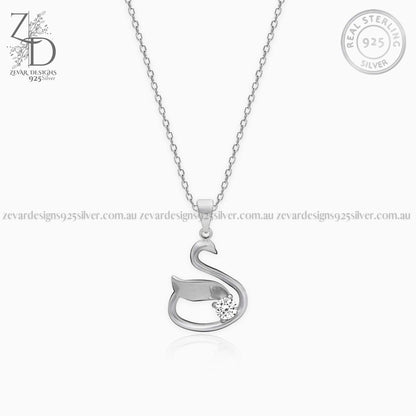 Zevar Designs 925 Silver Necklaces-Pendants Swan Pendant with Chain