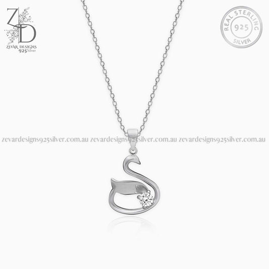 Zevar Designs 925 Silver Necklaces-Pendants Swan Pendant with Chain