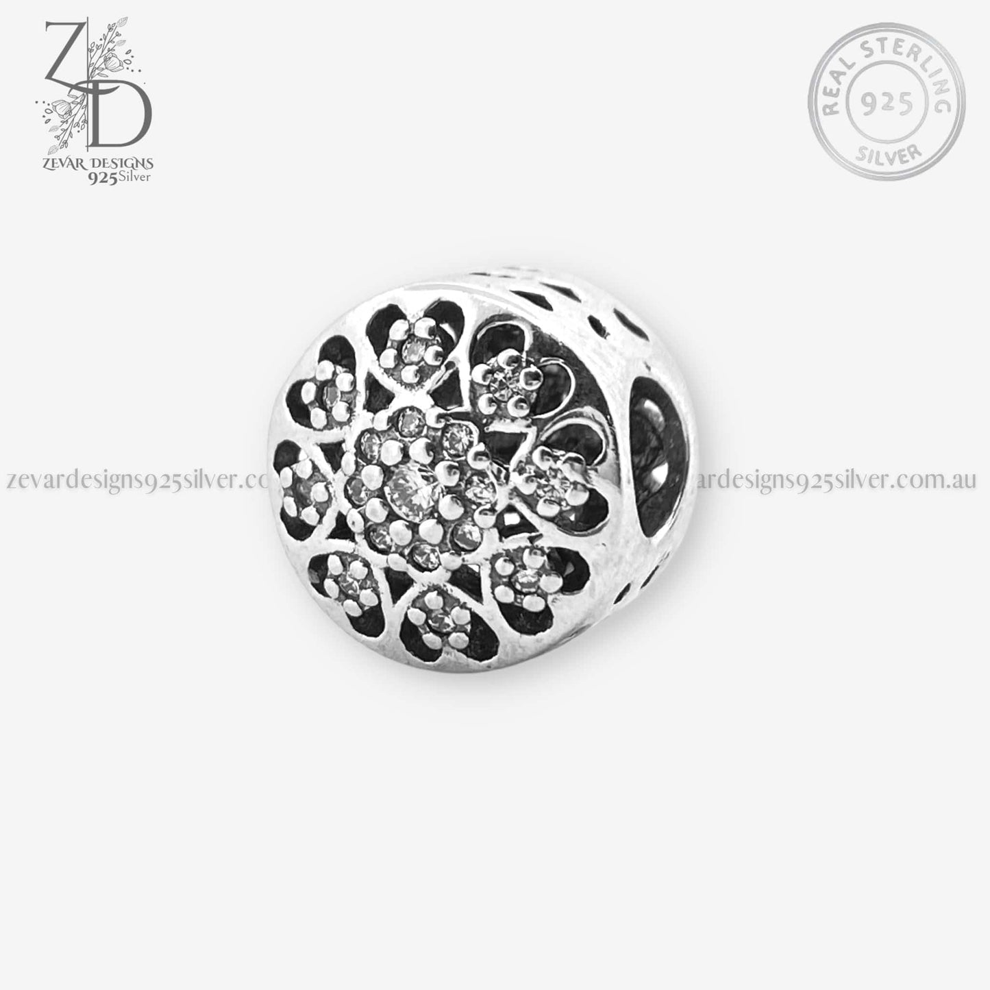 Zevar Designs 925 Silver pandora 925 Silver Zircon Heart Charm
