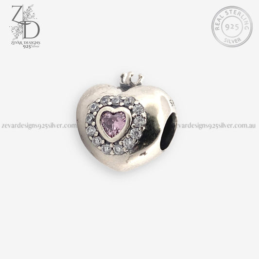 Zevar Designs 925 Silver pandora 925 Silver Zircon Pink Heart Charm