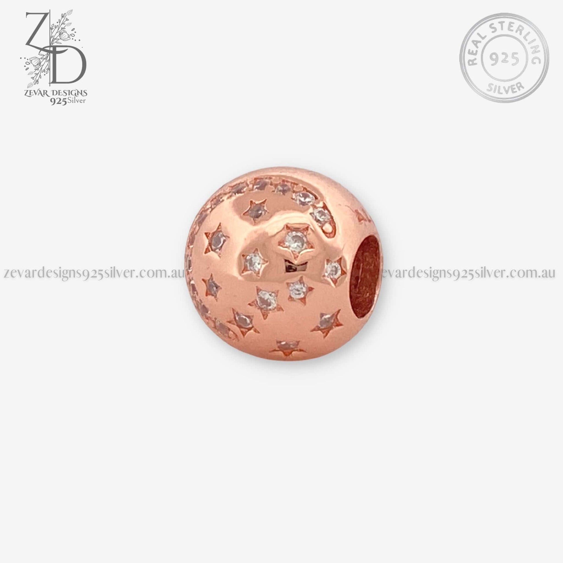 Zevar Designs 925 Silver pandora 925 Silver Zircon Stars Charm in Rose Gold Finish