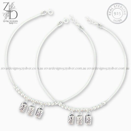 Zevar Designs 925 Silver women-anklets Silver Bead Anklets