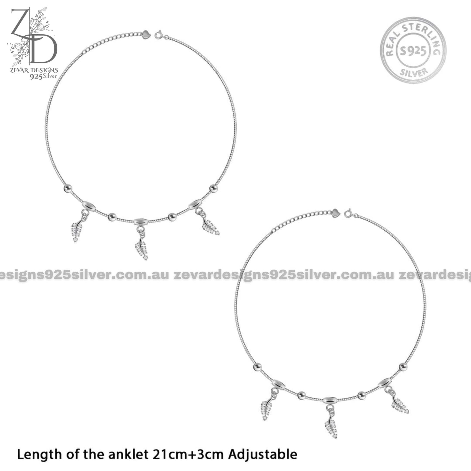 Zevar Designs 925 Silver women-anklets Silver Leaf Anklets