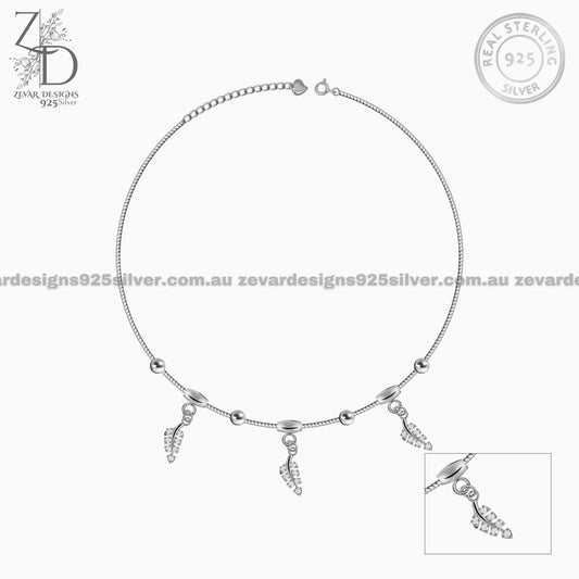 Zevar Designs 925 Silver women-anklets Silver Leaf Anklets