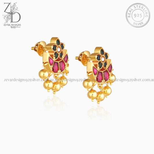Zevar Designs 925 Silver women-earrings 925 Silver Mini Kundan Chandbali Earrings in Gold Finish