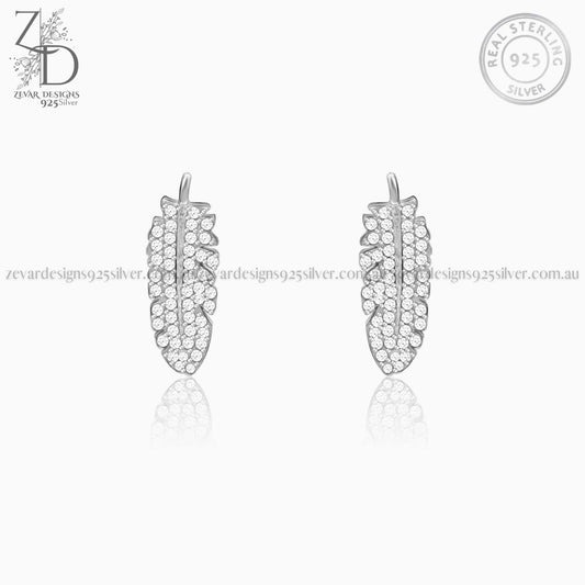 Zevar Designs 925 Silver women-earrings 925 Silver Zircon Leaf Stud Earrings