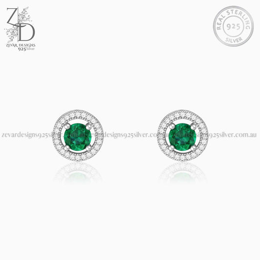 Zevar Designs 925 Silver women-earrings AD Earrings Studs - Emerald