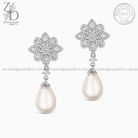 Zevar Designs 925 Silver women-earrings AD Earrings with Pearl Drop