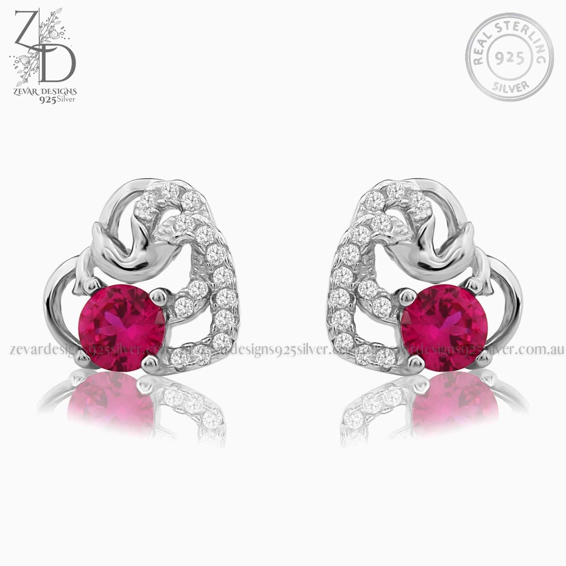 Zevar Designs 925 Silver women-earrings AD Stud Earrings - Ruby