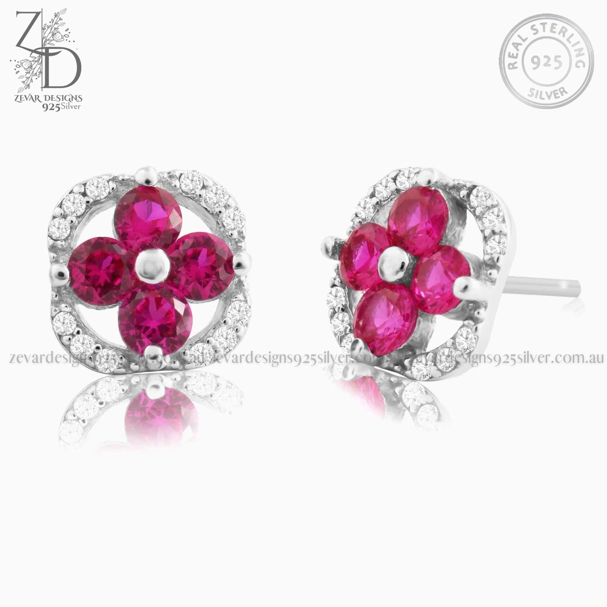 Zevar Designs 925 Silver women-earrings AD Stud Earrings - Ruby