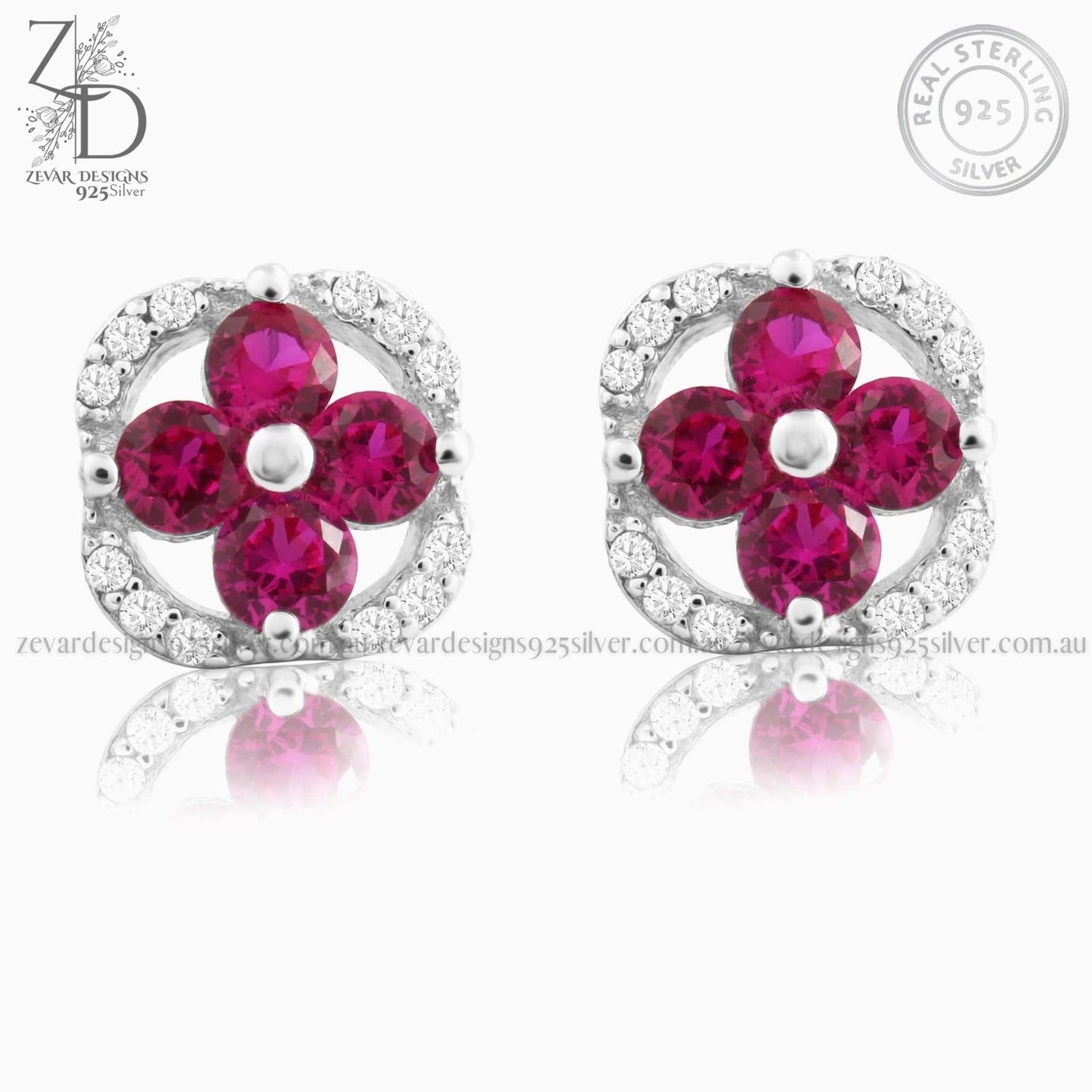 Zevar Designs 925 Silver women-earrings AD Stud Earrings - Ruby