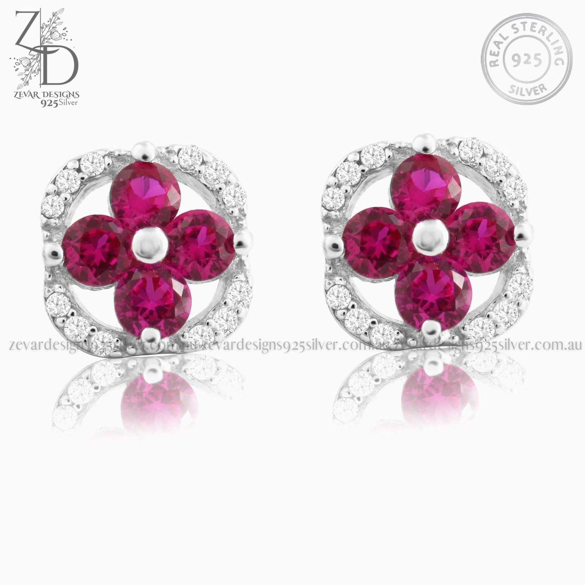 Zevar Designs 925 Silver women-earrings AD Stud Earrings - Ruby