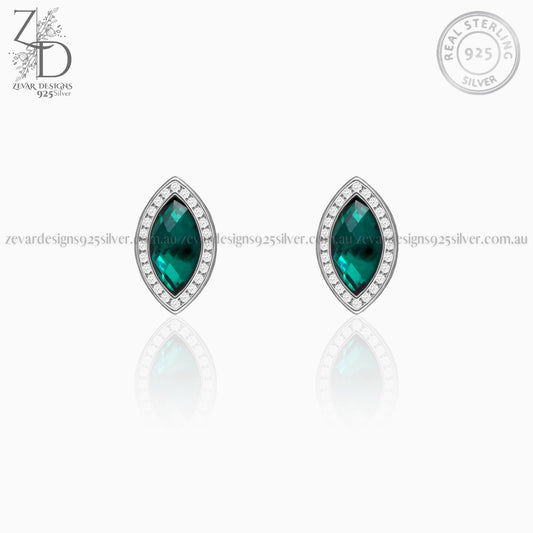 Zevar Designs 925 Silver women-earrings Emerald Stud Earrings