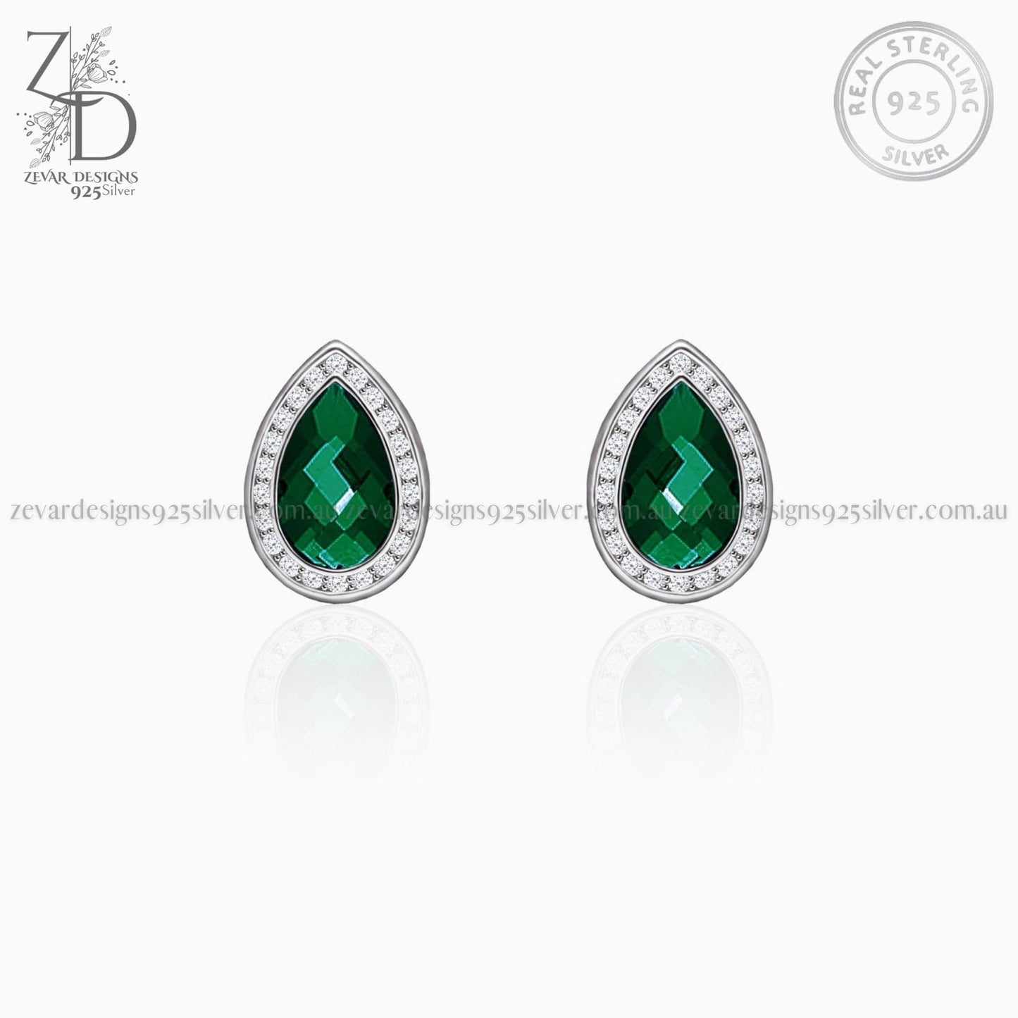 Zevar Designs 925 Silver women-earrings Emerald Studs