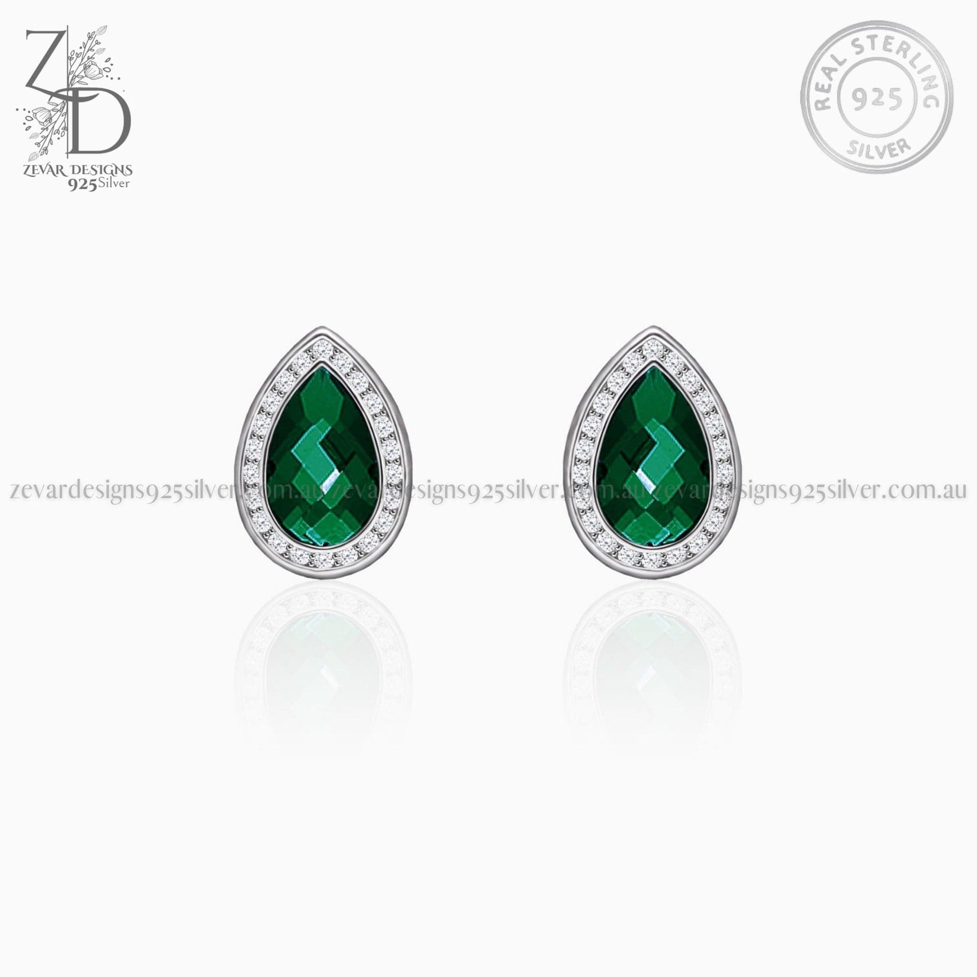 Zevar Designs 925 Silver women-earrings Emerald Studs