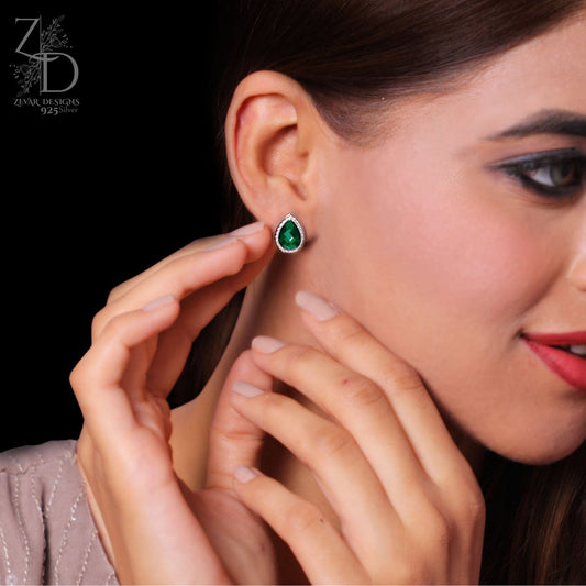 Zevar Designs 925 Silver women-earrings Emerald Studs