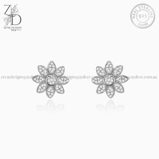 Zevar Designs 925 Silver women-earrings Flower Stud Earrings