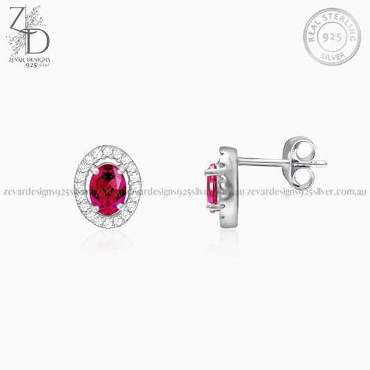 Zevar Designs 925 Silver women-earrings Ruby Stud Earrings