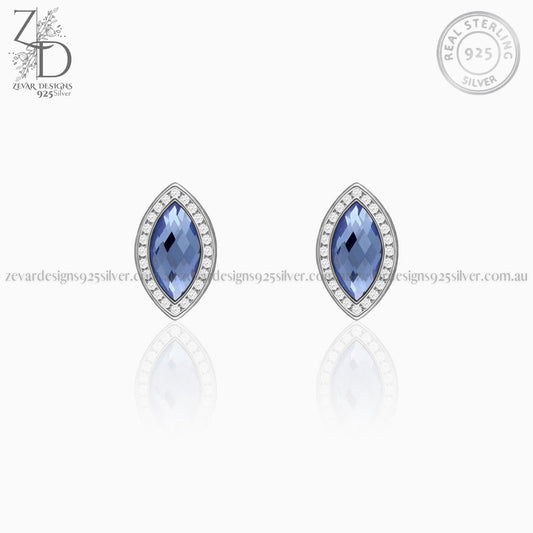 Zevar Designs 925 Silver women-earrings Sapphire Stud Earrings