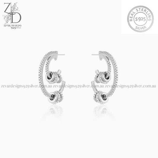 Zevar Designs 925 Silver women-earrings Silver Hoop Earrings with Zirconia- 925