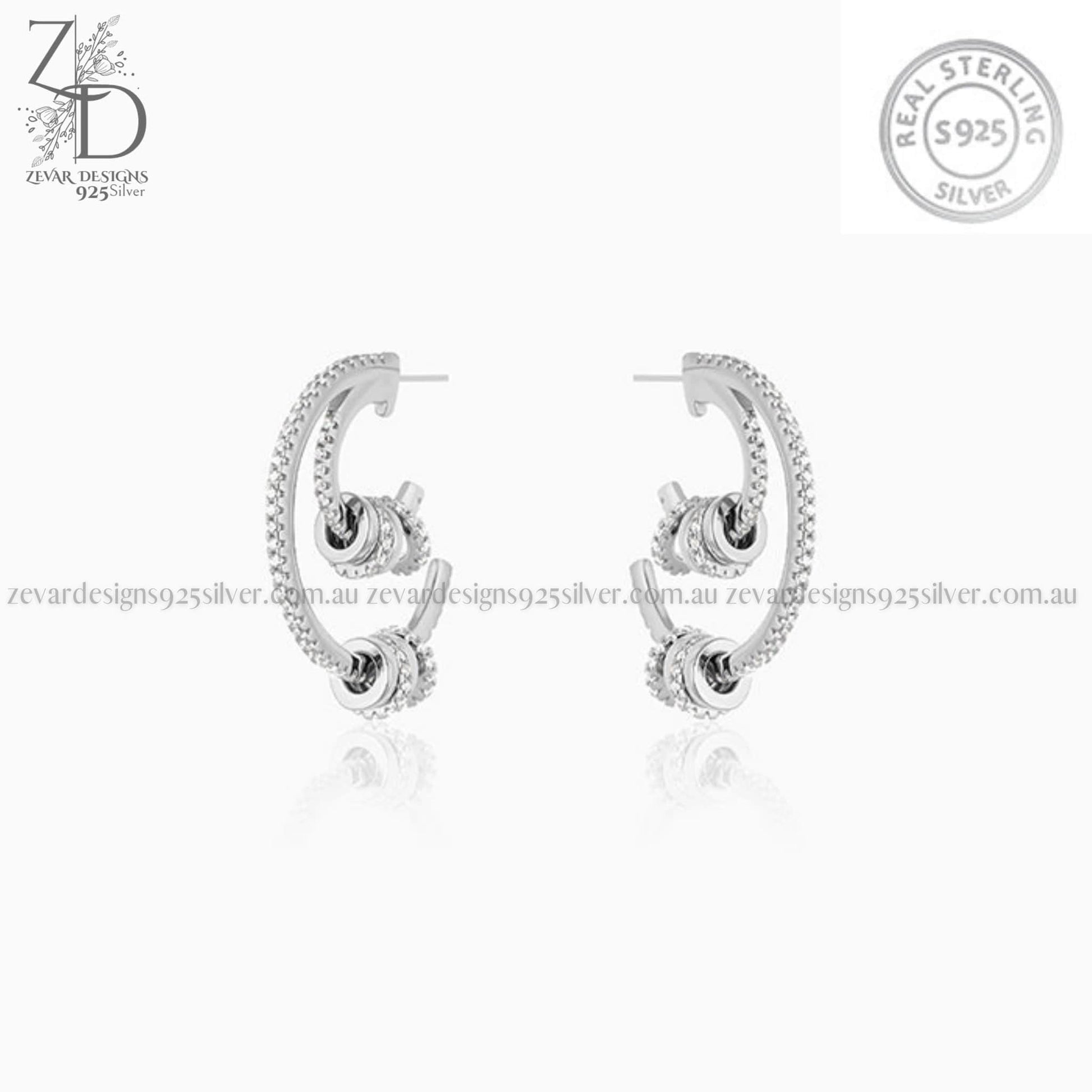 Zevar Designs 925 Silver women-earrings Silver Hoop Earrings with Zirconia- 925